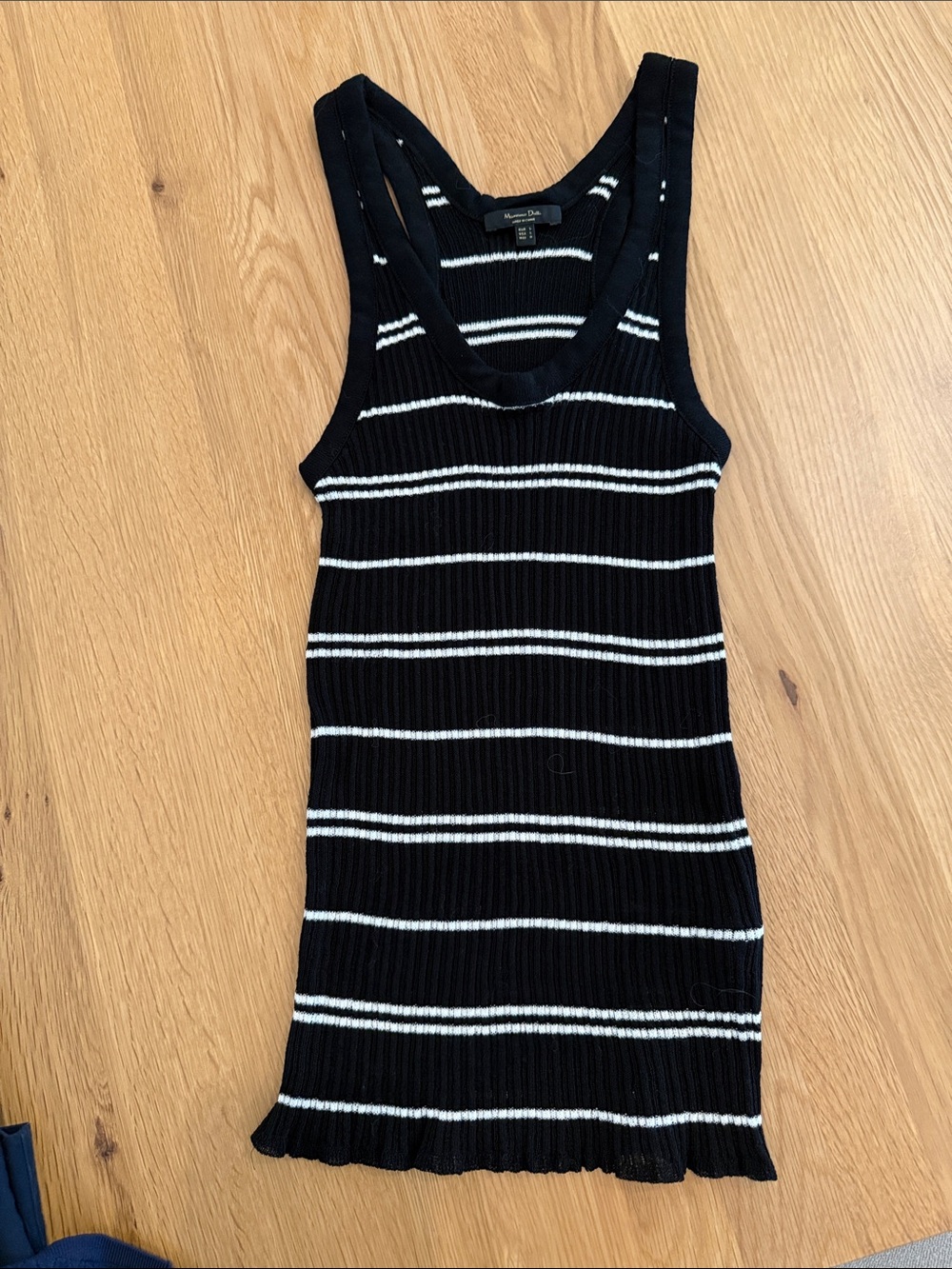 Massimo Dutti Black and White Ribbed Striped Tank Top